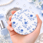 Pin Bros Buttons Tema Tiny Blue French Toile Floral Pattern Size 75mm